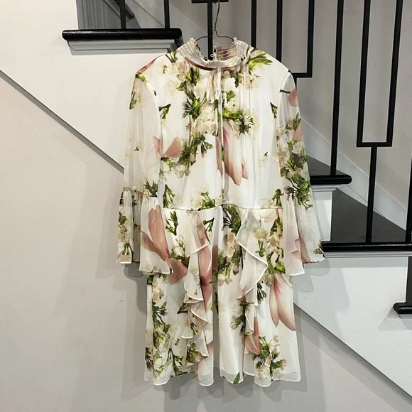 Ted Baker London Dresses Ted Baker Dress With High Collar Whitepinkgreen Size 3 In Ted Baker Poshmark